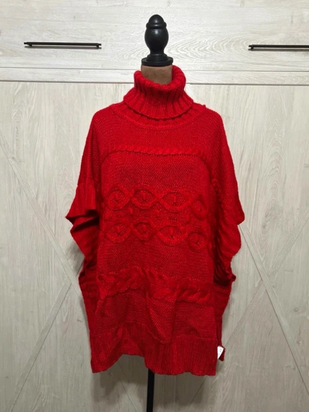 NWT LOFT Red Cable Knit Turtleneck Poncho Sweater XS/S